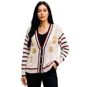 Tanner Vintage Ramie knit cardigan Retro Nautical Striped academia preppy Tennis